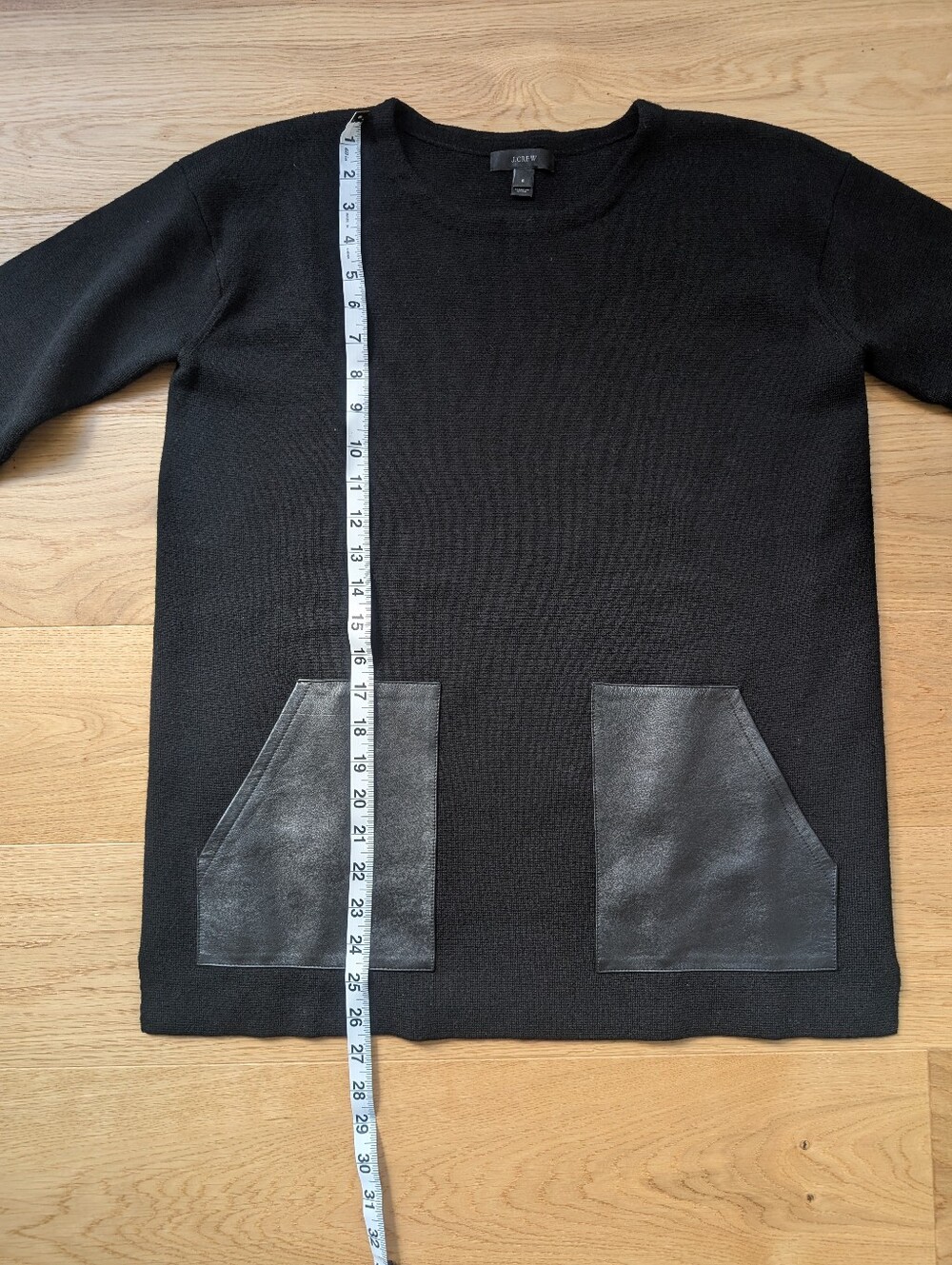 Jcrew 100% Merino Wool Black Sweater With Leather Pockets - Picture 4 of 8
